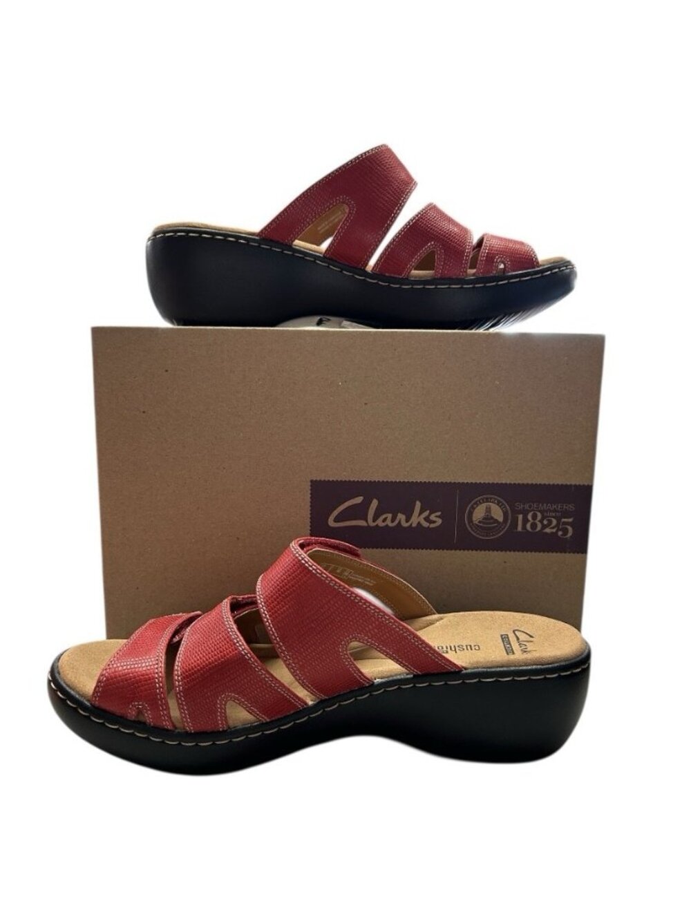 Clarks Delana Damir Red Leather Slide Sandals Wedge Heel SIZE 9M NEW IN BOX!